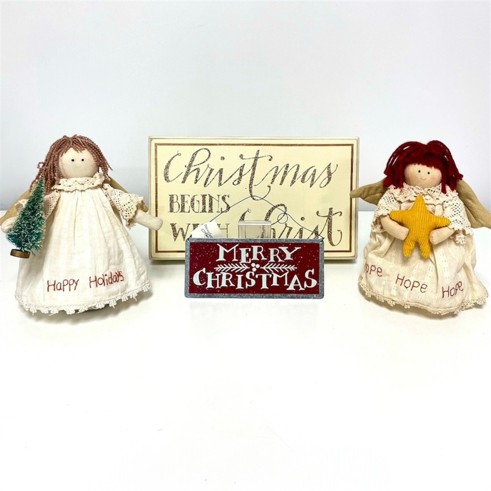 Primitives By Kathy Christmas Home Decor Holiday Plaque Rag Doll Hallmark Bundle
